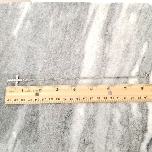 Vintage Rhinestone Cross Pendant Necklace, Silver Tone Chain, Estate - Picture 4 of 5